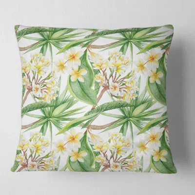 Design Art Tropical Foliage And Flowers Vi Square Pillow Cover And Insert In White;green