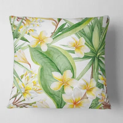 Design Art Tropical Foliage And Flowers Vii Square Pillow Cover And Insert In Green