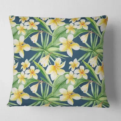Design Art Tropical Foliage And Flowers Viii Square Pillow Cover And Insert In White;green