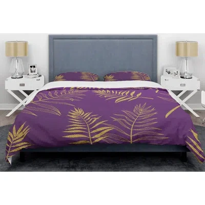 Design Art Tropical Foliage V Mid-century Duvet Cover Set In Purple