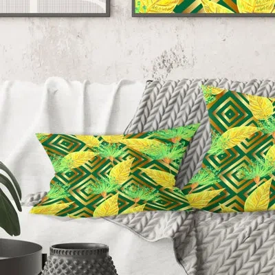 Design Art Tropical Gold Luxury Pattern Ii - Mid-century Modern Printed Throw Pillow