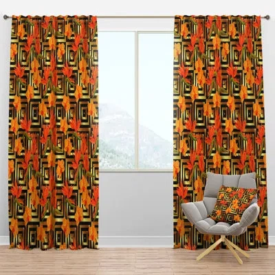 Design Art Tropical Gold Luxury Pattern Iii - Mid-century Curtain - Velvet Room Darkening - 1 Panel