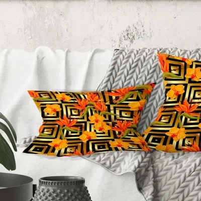 Design Art Tropical Gold Luxury Pattern Iii - Mid-century Modern Printed Throw Pillow