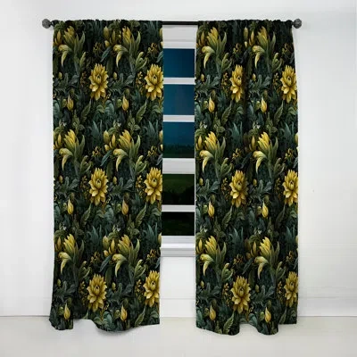 Design Art Tropical Green Jungle Damask Ii - Floral Curtain - Blackout Damask Curtain - 1 Panels