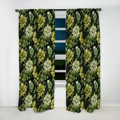 Design Art Tropical Green Jungle Damask - Tropical Curtain - Velvet Room Darkening - 1 Panel