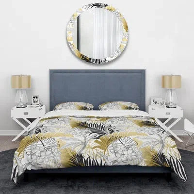 Design Art Tropical I Mid-century Duvet Cover Set In Gold