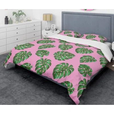 Design Art Tropical  Leaves Iii Mid-century Duvet Cover Set In Green