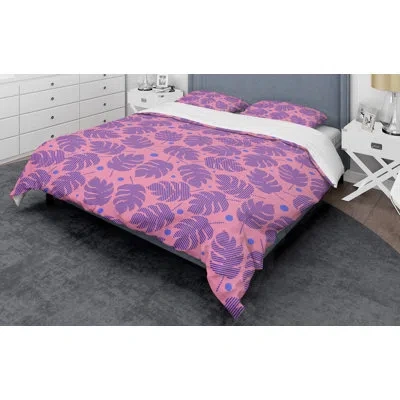 Design Art Tropical  Leaves Iv Mid-century Duvet Cover Set In Purple