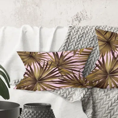 Design Art Tropical Leaves On Pink - Mid-century Modern Printed Throw Pillow