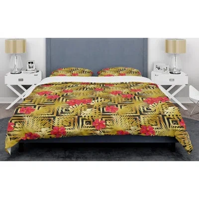 Design Art Tropical Luxury Iii Mid-century Duvet Cover Set In Yellow