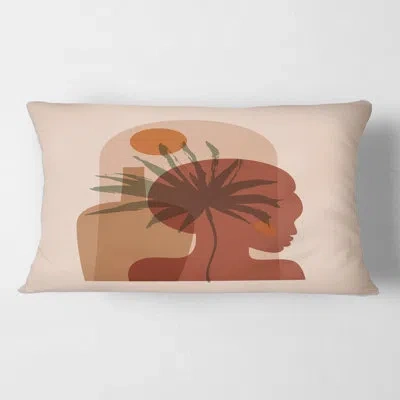 Design Art Tropical Palm Leaf And Pretty Girl Portrait Rectangular Pillow Cover & Insert