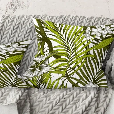 Design Art Tropical Palm Leaves I - Mid-century Modern Printed Throw Pillow In Green