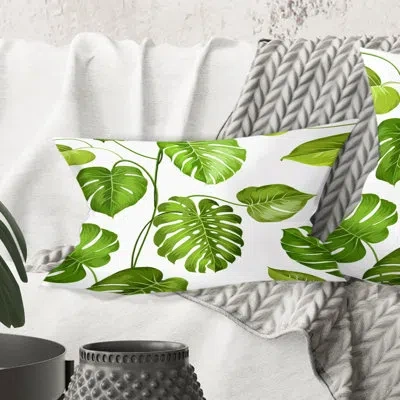Design Art Tropical Palm Leaves Ii - Mid-century Modern Printed Throw Pillow In Green