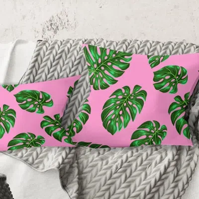 Design Art Tropical Palm Leaves Iii - Mid-century Modern Printed Throw Pillow In Green