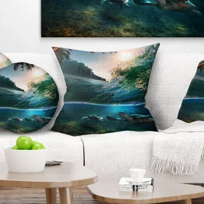Design Art Tropical Paradise Seashore - Sea & Shore Printed Pillow In Blue