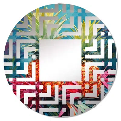 Design Art Tropical Pineapple Oasis Frameless Accent Mirror In Green;pink;green;pink