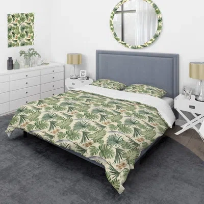 Design Art Tropical Pirate Jungle Leaves - Floral Duvet Cover Set - Microfiber Polyester In Green