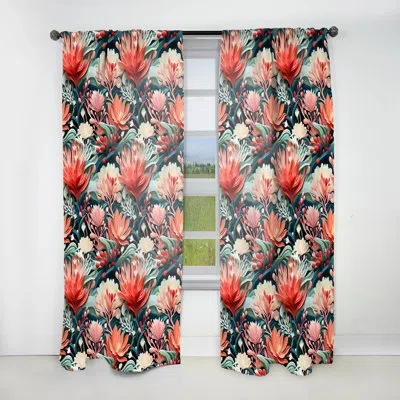 Design Art Tropical Reef Adventure Pink Pattern Ii - Floral Curtain - Velvet Room Darkening - 1 Panel In Green;pink