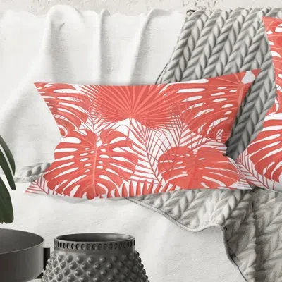 Design Art Tropical Retro Foliage Coral I - Mid-century Modern Printed Throw Pillow