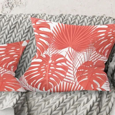Design Art Tropical Retro Foliage Coral I - Mid-century Modernprinted Throw Pillow In Pink