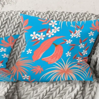 Design Art Tropical Retro Foliage Coral Ii - Mid-century Modern Printed Throw Pillow In Blue;pink