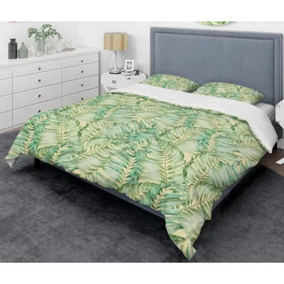 Design Art Tropical Retro Foliage Mid-century Duvet Cover Set In Green