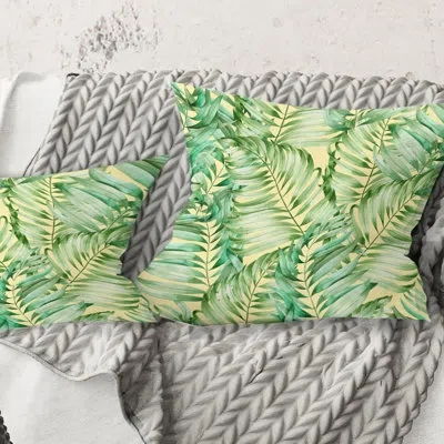 Design Art Tropical Retro Foliage - Mid-century Modernprinted Throw Pillow In Green
