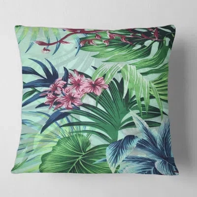 Design Art Tropical Vintage Flowers Vii - Traditional Printed Pillow In Green