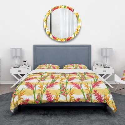 Design Art Tropical Yellow/gold Duvet Cover Set In Yellow;gold