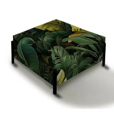 Design Art Tropicana Jungle Tropical Pattern - Tropical Large Square Ottoman In Green