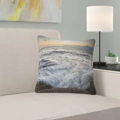 Design Art Troubled Sunset Sea Waves - Sea & Shore Printed Pillow In White