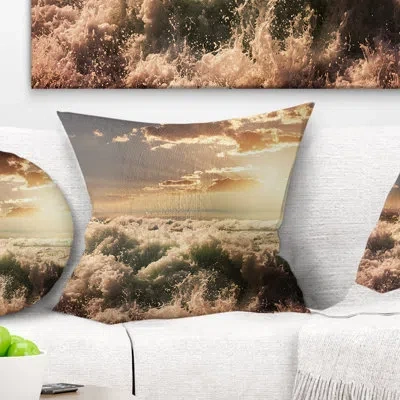 Design Art Troubled White Waves On Beach - Sea & Shore Printed Throw Pillow