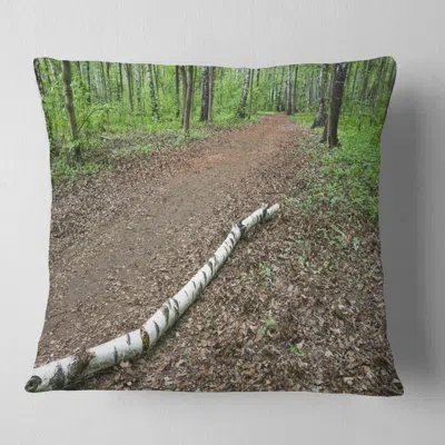 Design Art Trunk Of Birch On The Track Contemporary Landscape Printed Pillow In Blue;black;brown;green;red;yellow