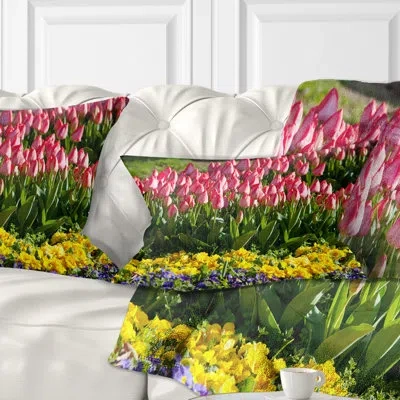 Design Art Tulip Garden With Yellow Flowers - Floral Printed Pillow