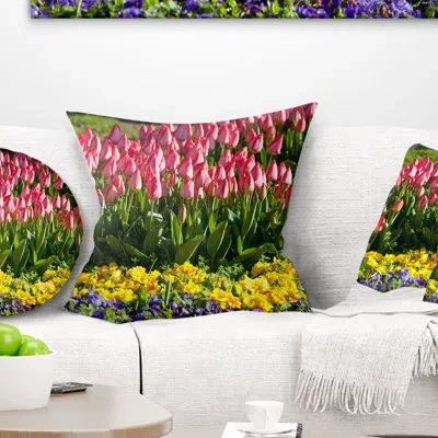 Design Art Tulip Garden With Yellow Flowers - Floral Printed Pillow