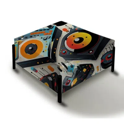 Design Art Turntables Boom Boxes Spots - Pop Art Large Square Ottoman In Black;yellow