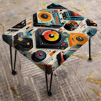 Design Art Turntables Boom Boxes Spots - Pop Art Rectangle Ottoman In Black;yellow