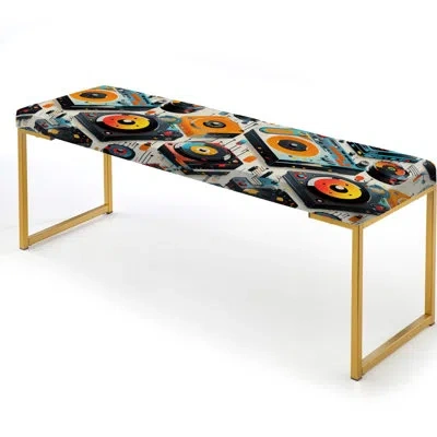 Design Art Turntables Boom Boxes Spots - Pop Art Upholstered Gold Bench