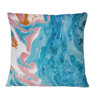 Design Art Turquoise And Pink Marble Universe - Modern Printed Throw Pillow In Blue;pink