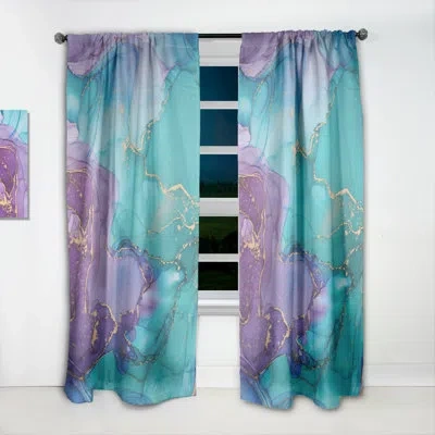 Design Art Turquoise And Purple Liquid Art I - Modern Velvet Curtain - Room Darkening - 1 Panel