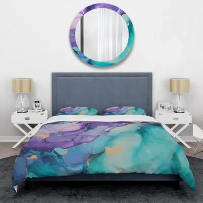 Design Art Turquoise And Purple Liquid Art Iii - Fractals Duvet Cover Set In Purple;turquoise