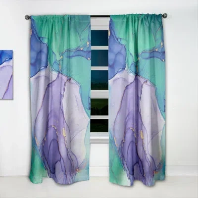 Design Art Turquoise And Purple Luxury Abstract Fluid Art Iv - Modern Velvet Curtain - 1 Panel
