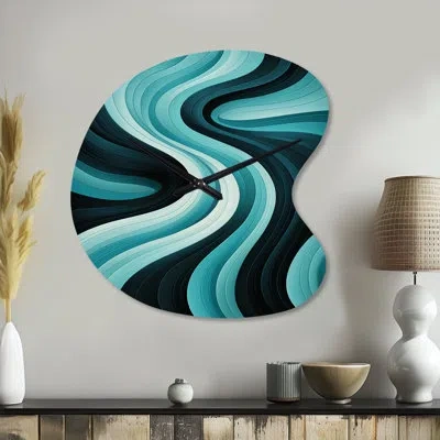Design Art Turquoise Black Opt Art In - Op Art Asymmetrical Metal Clock, Turquoise Unique Shape Metal Clock Pri In Black;green