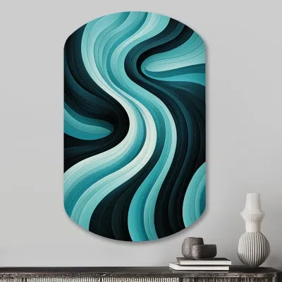 Design Art Turquoise Black Opt Art In - Op Art Cylinder Metal Wall Decor, Modern Asymmetrical Metal Art Print In Black;green