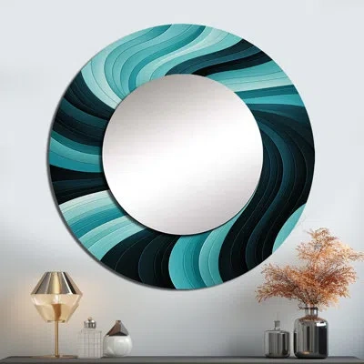 Design Art Turquoise Black Opt Art In - Op Art Decorative Wall Mirror, Turquoise Large Round Mirror, Printed Me In Black;turquoise