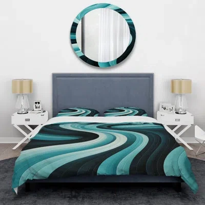 Design Art Turquoise Black Opt Art In - Op Art Duvet Cover Set - Microfiber Polyester In Black;turquoise