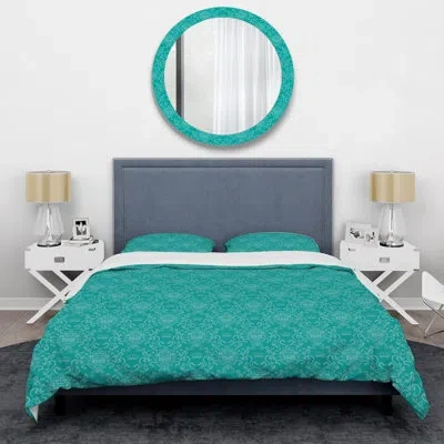 Design Art Turquoise Damask - Abstract Duvet Cover Set - Microfiber Polyester In Blue