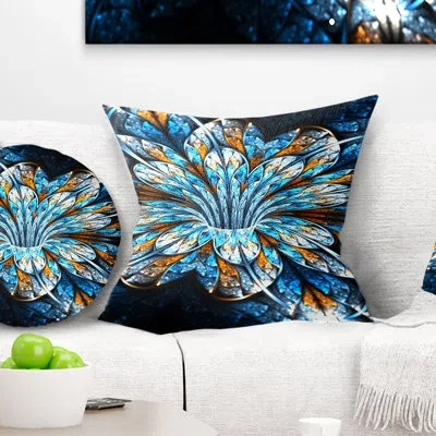 Design Art Turquoise Fractal Flower In Dark - Floral Printed Pillow