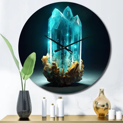 Design Art Turquoise Gold Vibrant Stones Metal Wall Clock
