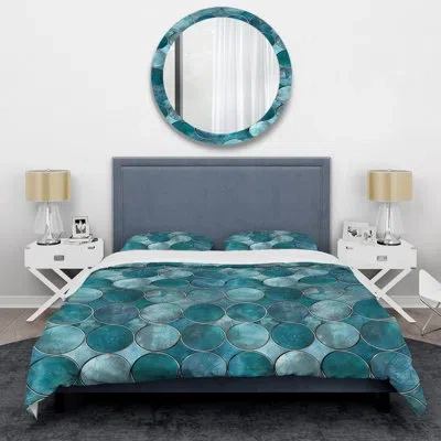 Design Art Turquoise Silver Metallic Glam Ii - Glam Duvet Cover Set In Green;silver